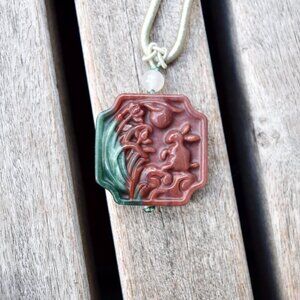 Red Rabbit Pendant Necklace - Ocean Jasper - Moon Festival